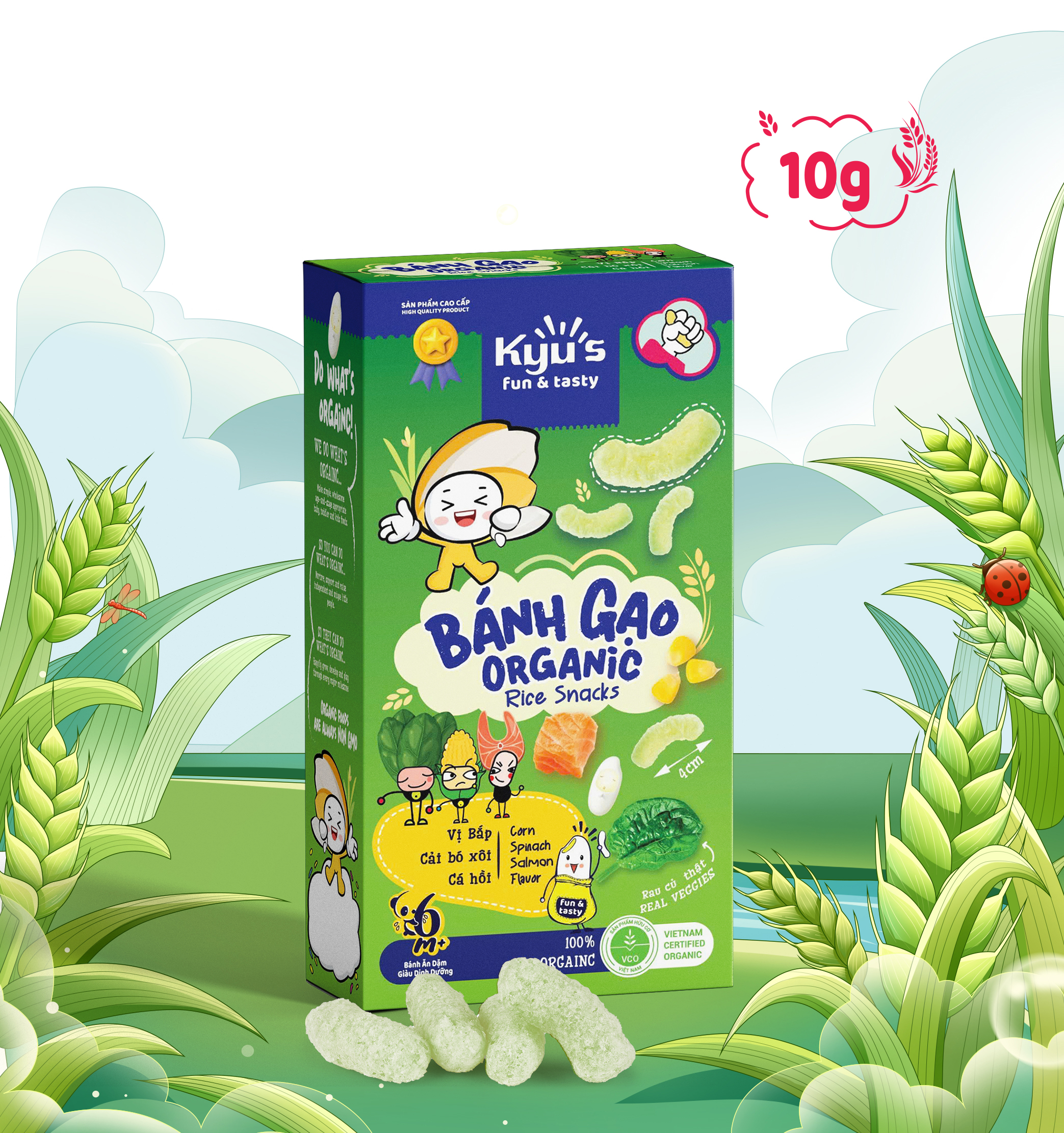 Bánh Gạo Organic vị Bắp, Cải Bó Xôi, Cá Hồi 10g