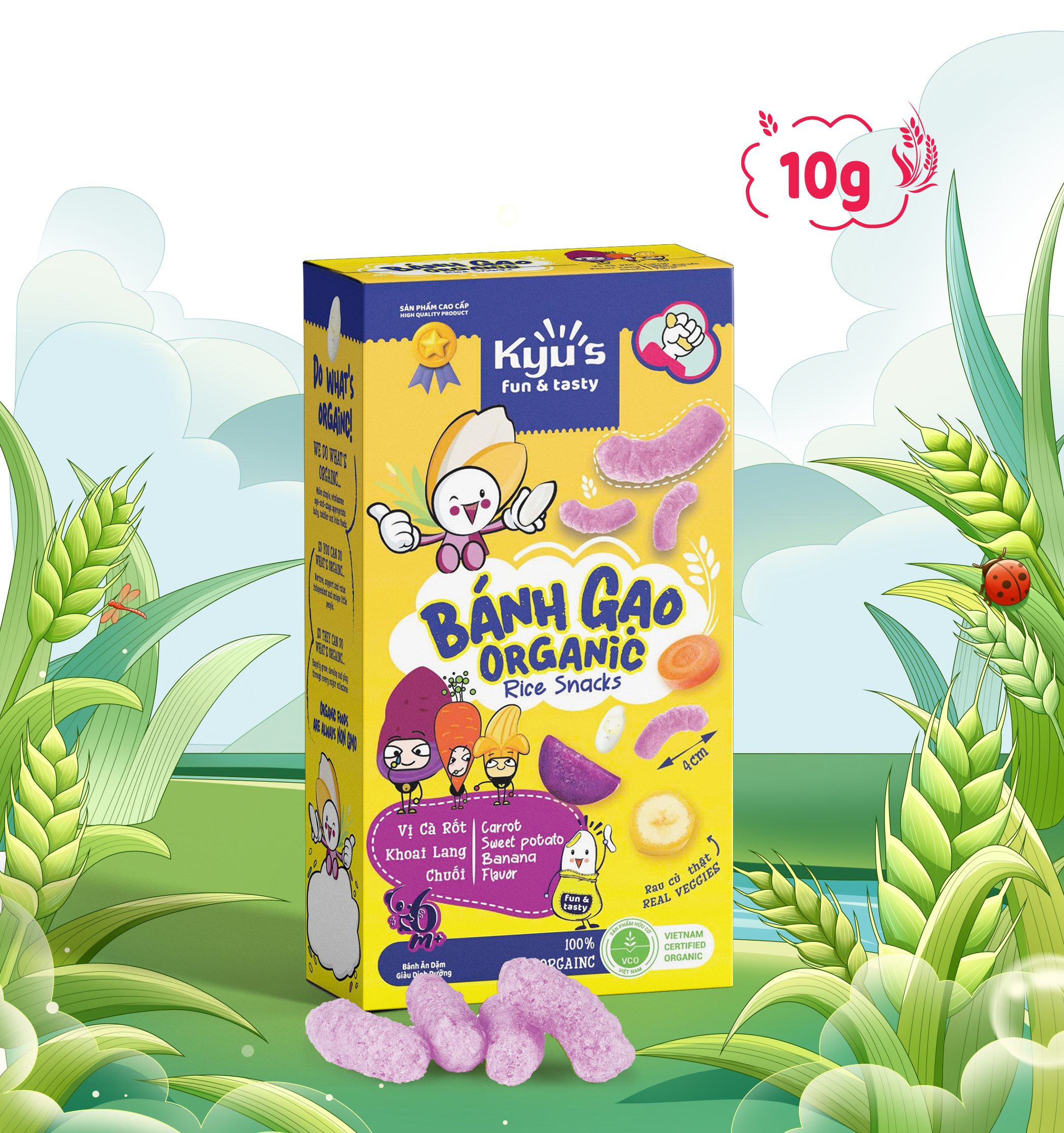 Bánh gạo Organic vị Cà Rốt, Khoai Lang, Chuối 10g