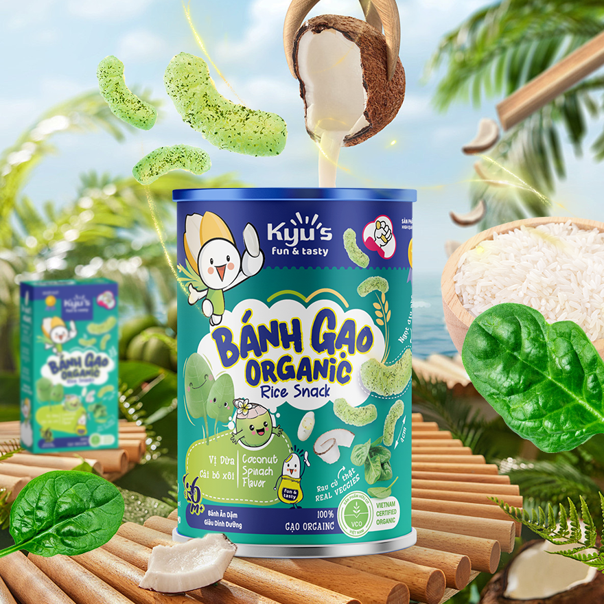 Bánh gạo Organic vị Dừa, Cải Bó Xôi 30g