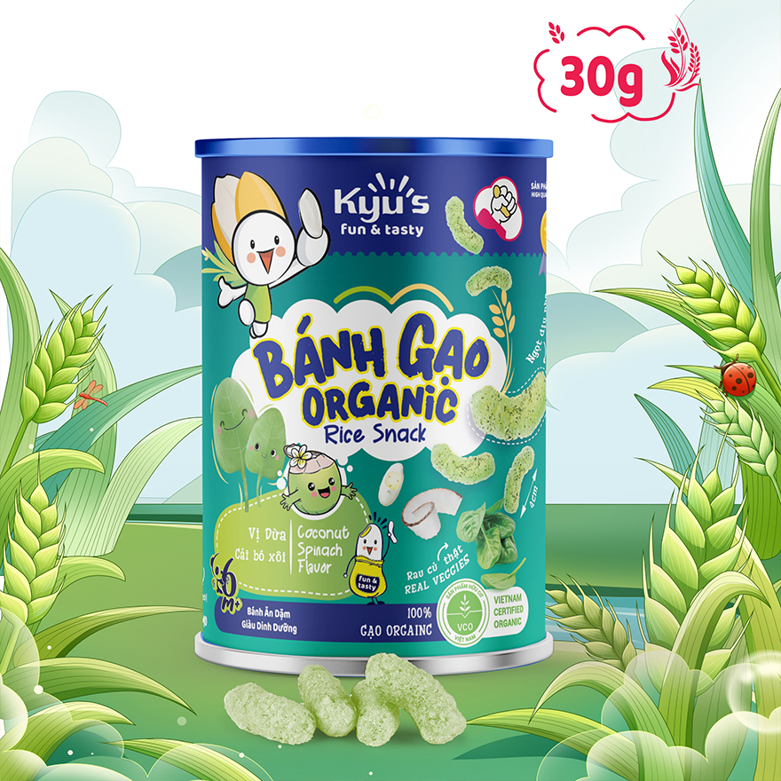Bánh gạo Organic vị Dừa, Cải Bó Xôi 30g