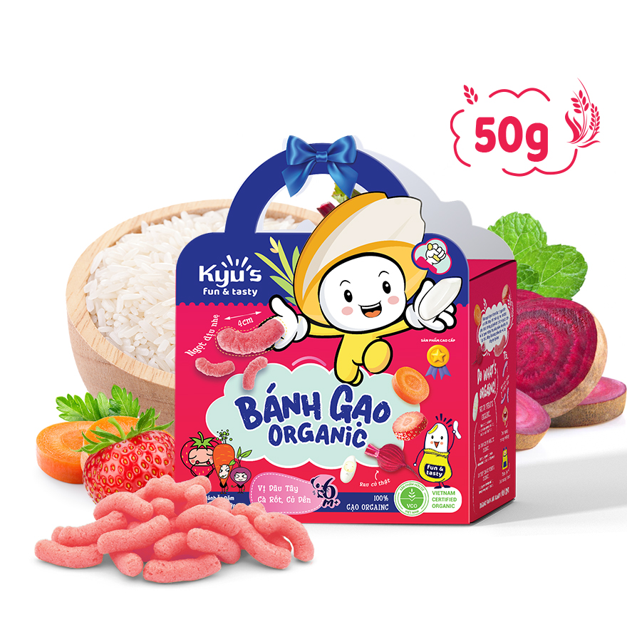 Bánh gạo Organic vị Dâu Tây, Cà Rốt, Củ Dền 50g