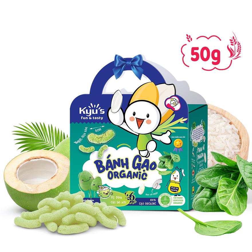 Bánh gạo Organic vị Dừa, Cải Bó Xôi 50g