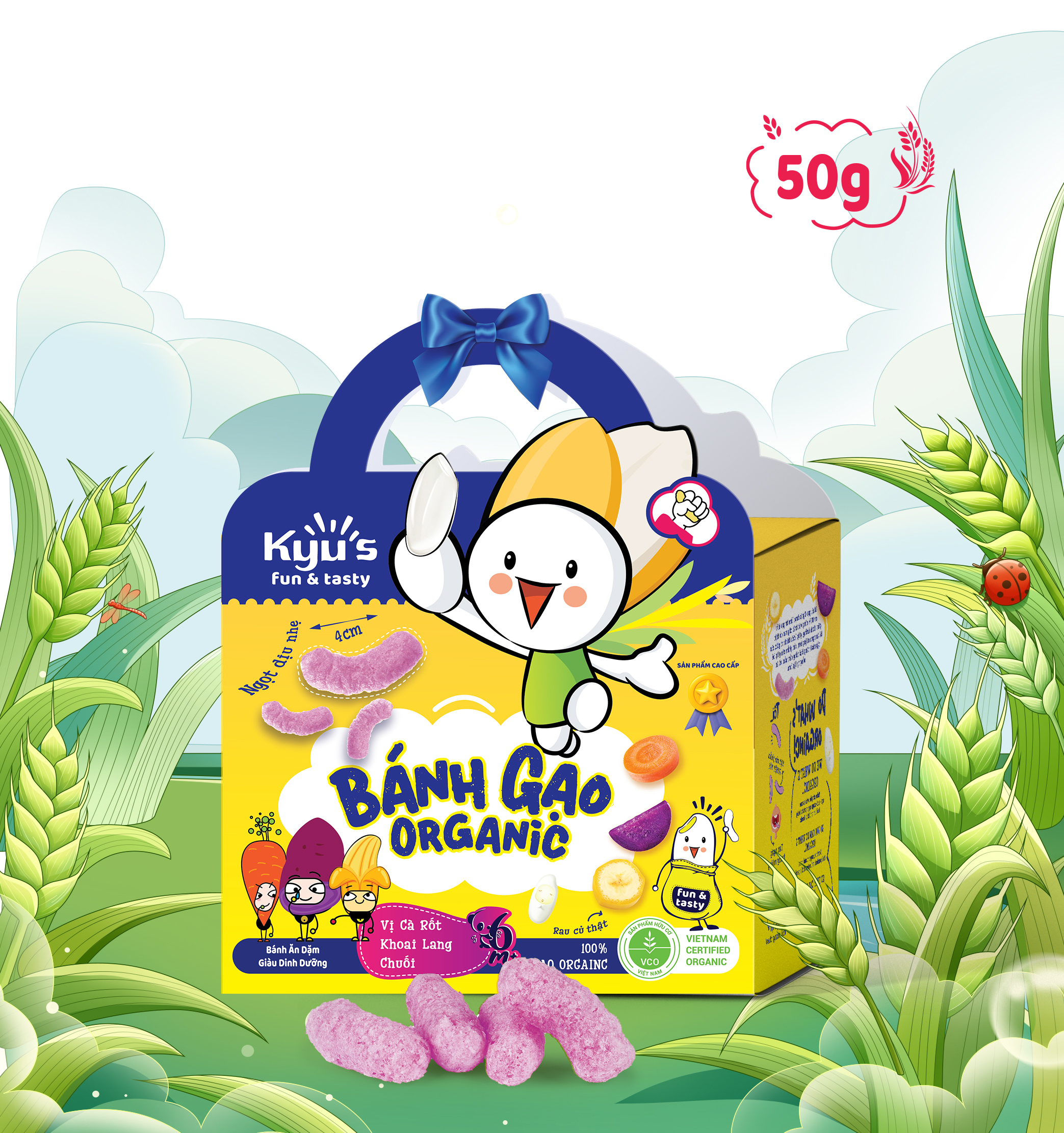 Bánh Gạo Organic Vị Cà Rốt, Khoai Lang, Chuối 50g